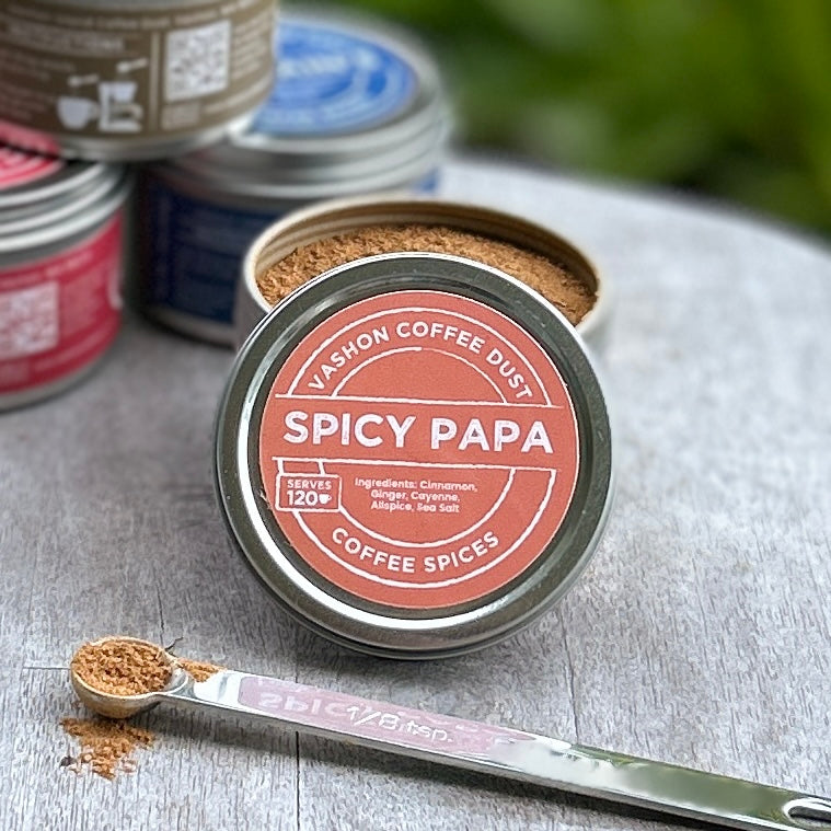 Spicy Papa Coffee Dust| 120 servings | Coffee Flavoring using Spices: Cinnamon, Ginger, Cayenne, Allspice and Sea Salt